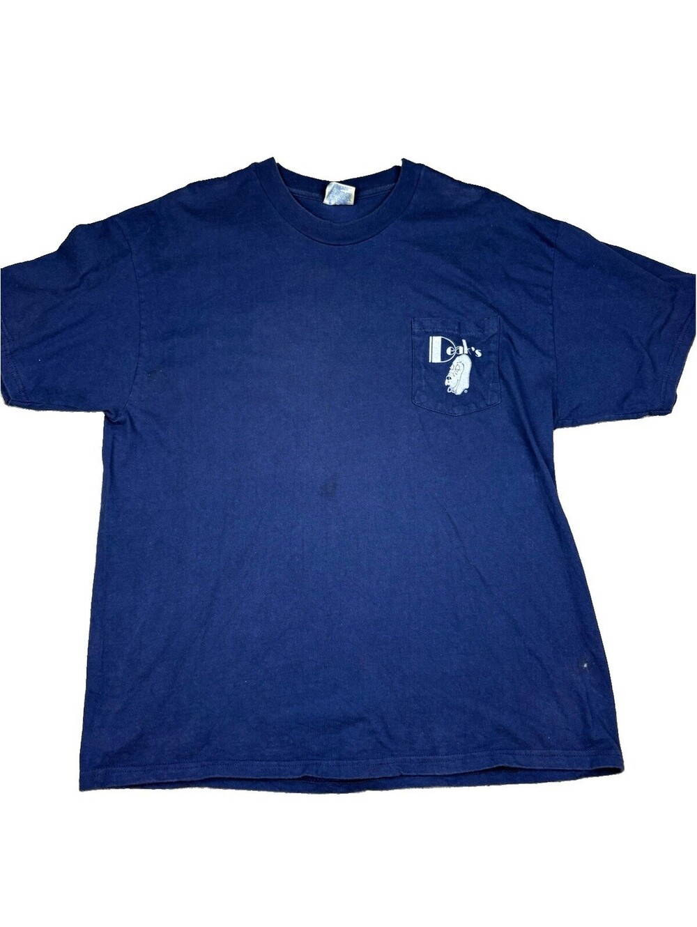 Vintage 90s Deak's Pocket T-Shirt Navy Blue Hanes Beefy-T USA Made Adult XL